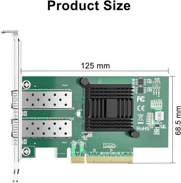 Upgrade to the 10Gb NIC Network Card with Intel 82599ES Controller. Featuring dual SFP+ ports and PCIe x8 interface, it's a cost-effective alternative to Intel X520-DA2 for enterprise and virtualized networks.