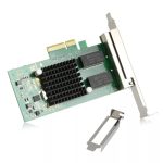 Intel I350-T4 PCI-E Quad Port RJ45 Gigabit Server Adapter showcasing four Ethernet ports and robust build quality, ideal for enterprise networking.